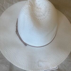 White Woven Sun Hat with Brown Band